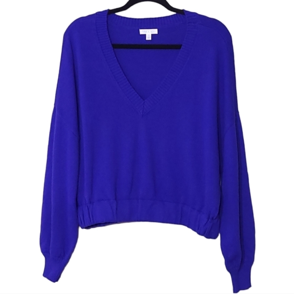 NWT Abound Blue Clematis Knit VNeck Cotton Sweater Sz M Preppy Cozy Chic